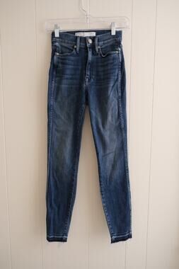AYR Womens Jeans W24 L26 Dark Wash Blue Frayed Raw Hem Skinny High Waisted